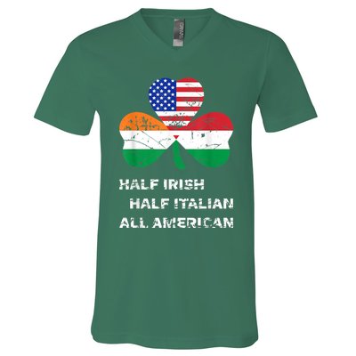 Half Irish Half Italian All American Flag Shamrock Heritage V-Neck T-Shirt