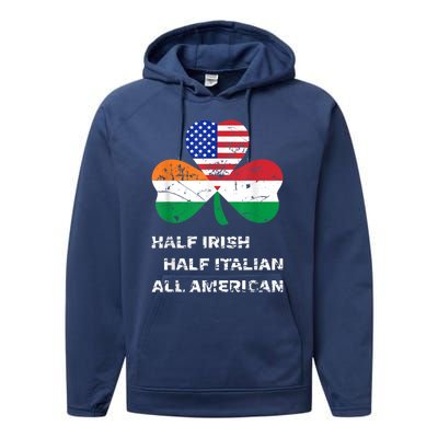 Half Irish Half Italian All American Flag Shamrock Heritage Performance Fleece Hoodie