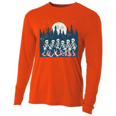 Halloween Ice Hockey Skeleton Hockey Team Gift Cooling Performance Long Sleeve Crew