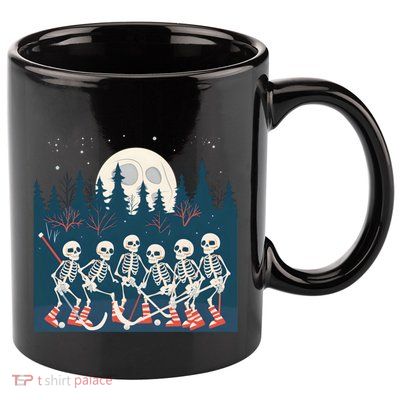 Halloween Ice Hockey Skeleton Hockey Team Gift 11oz C Handle Ceramic Mug