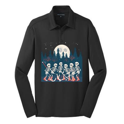 Halloween Ice Hockey Skeleton Hockey Team Gift Silk Touch Performance Long Sleeve Polo