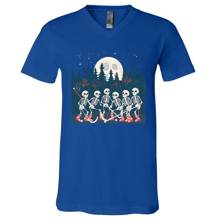 Halloween Ice Hockey Skeleton Hockey Team Gift V-Neck T-Shirt