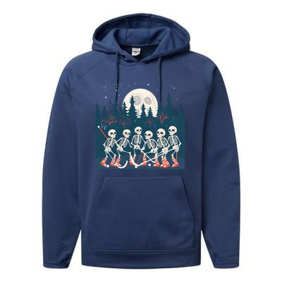 Halloween Ice Hockey Skeleton Hockey Team Gift Performance Fleece Hoodie