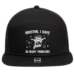 Houston I Have So Many Problems Raccoon In Space Retro 90s Graphic 7 Panel Mesh Trucker Snapback Hat