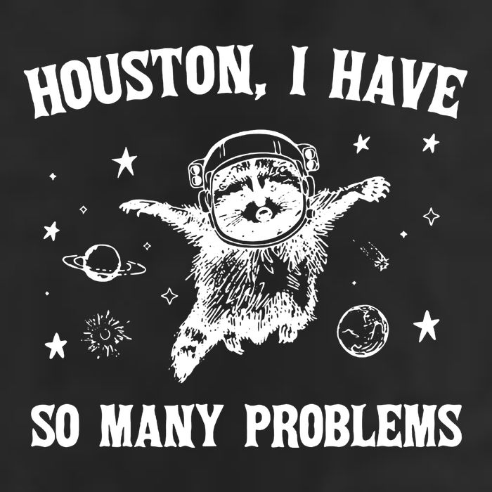 Houston I Have So Many Problems Raccoon In Space Retro 90s Graphic 7 Panel Mesh Trucker Snapback Hat