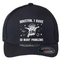 Houston I Have So Many Problems Raccoon In Space Retro 90s Graphic Flexfit Unipanel Trucker Cap