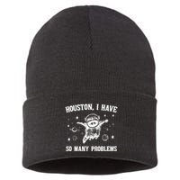 Houston I Have So Many Problems Raccoon In Space Retro 90s Graphic Sustainable Knit Beanie