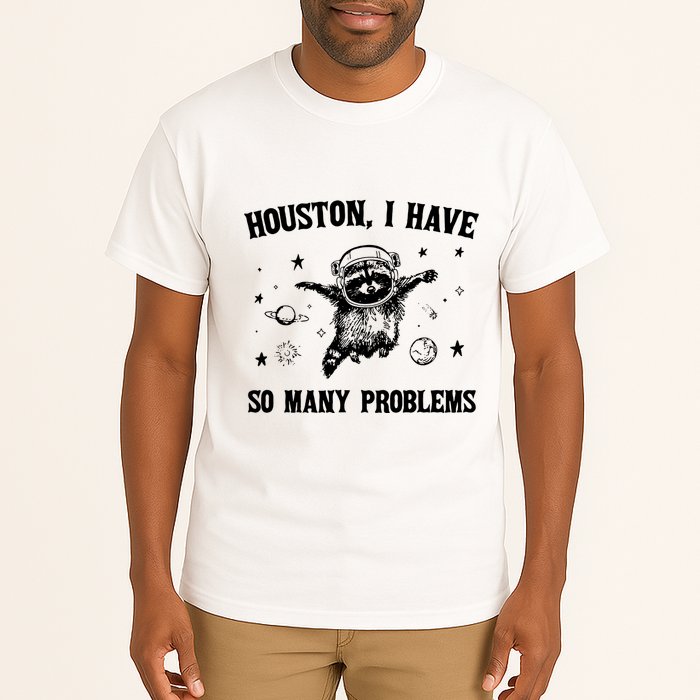 Houston I Have So Many Problems Raccoon In Space Retro 90s Graphic Tall T-Shirt