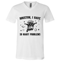 Houston I Have So Many Problems Raccoon In Space Retro 90s Graphic V-Neck T-Shirt
