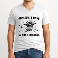 Houston I Have So Many Problems Raccoon In Space Retro 90s Graphic V-Neck T-Shirt