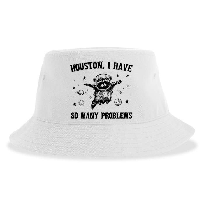 Houston I Have So Many Problems Raccoon In Space Retro 90s Graphic Sustainable Bucket Hat