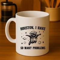 Houston I Have So Many Problems Raccoon In Space Retro 90s Graphic Mug