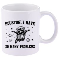 Houston I Have So Many Problems Raccoon In Space Retro 90s Graphic 11oz C Handle Ceramic Mug