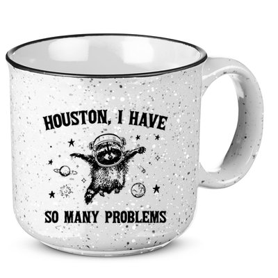 Houston I Have So Many Problems Raccoon In Space Retro 90s Graphic 15oz Campfire Ceramic Mug