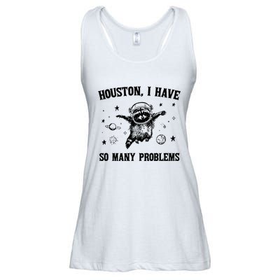 Houston I Have So Many Problems Raccoon In Space Retro 90s Graphic Ladies Essential Flowy Tank