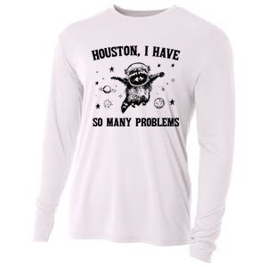 Houston I Have So Many Problems Raccoon In Space Retro 90s Graphic Cooling Performance Long Sleeve Crew