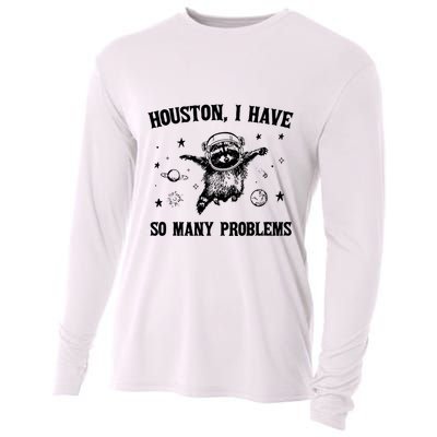 Houston I Have So Many Problems Raccoon In Space Retro 90s Graphic Cooling Performance Long Sleeve Crew