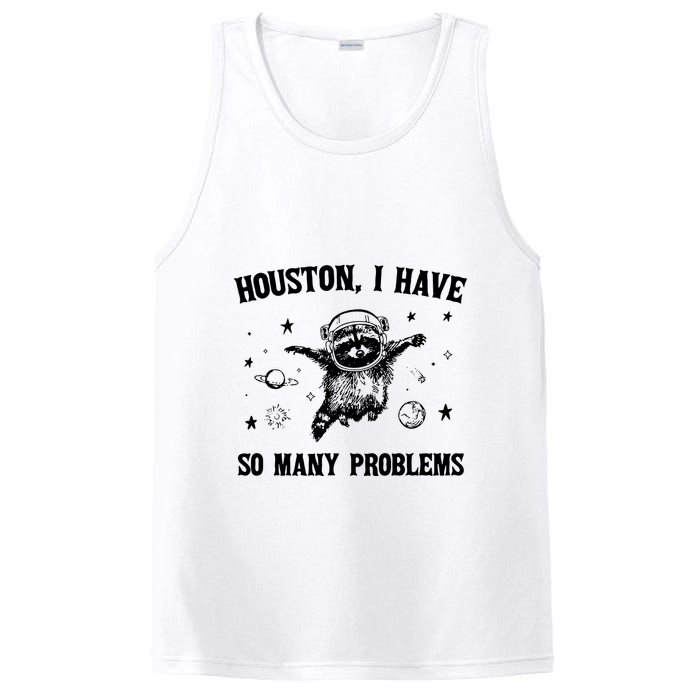 Houston I Have So Many Problems Raccoon In Space Retro 90s Graphic PosiCharge Competitor Tank