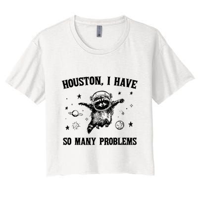 Houston I Have So Many Problems Raccoon In Space Retro 90s Graphic Crop Top