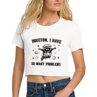 Houston I Have So Many Problems Raccoon In Space Retro 90s Graphic Crop Top