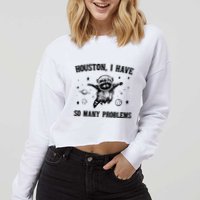 Houston I Have So Many Problems Raccoon In Space Retro 90s Graphic Cropped Pullover Crew