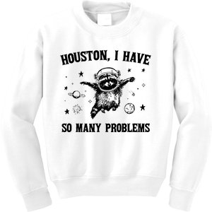 Houston I Have So Many Problems Raccoon In Space Retro 90s Graphic Kids Sweatshirt