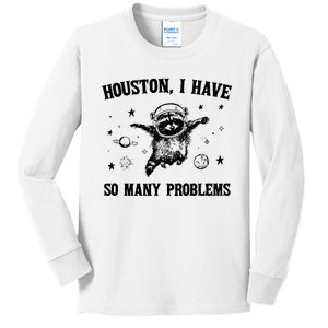 Houston I Have So Many Problems Raccoon In Space Retro 90s Graphic Kids Long Sleeve Shirt