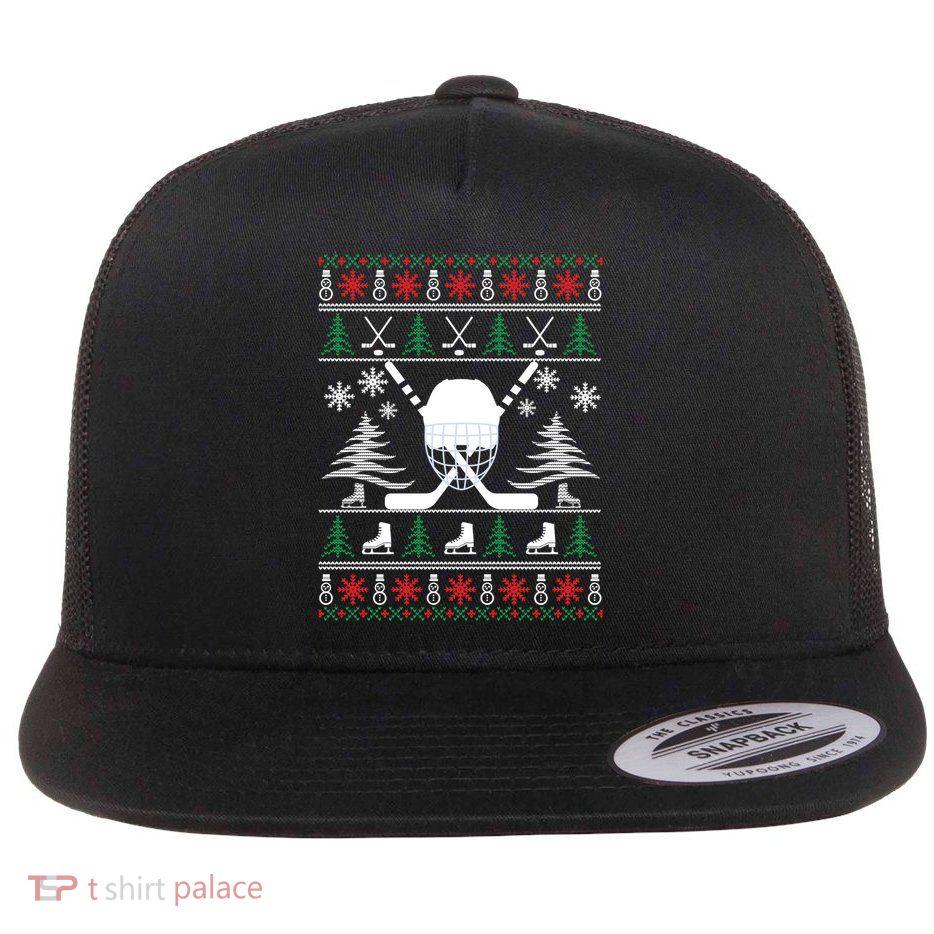 Helmet Ice Hockey For Hockey Lovers Christmas Flat Bill Trucker Hat