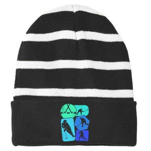 Hockey Ice Hockey Striped Beanie with Solid Band