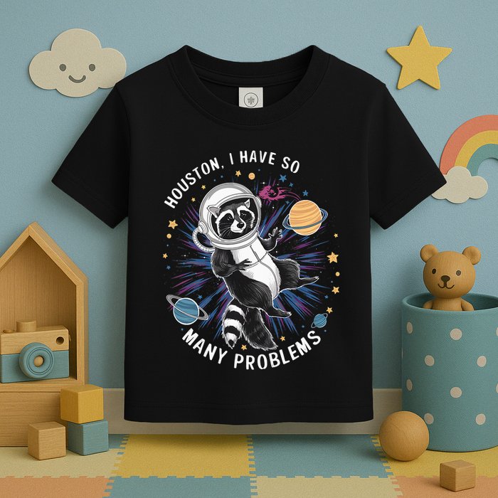 Houston I Have So Many Problems Retro Raccoon Astronaut Toddler T-Shirt