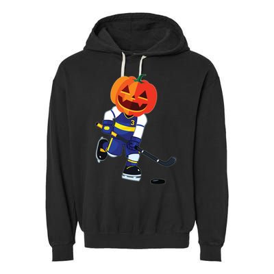 Halloween Ice Hockey Player Pumpkin Head Scary Gift Garment-Dyed Fleece Hoodie