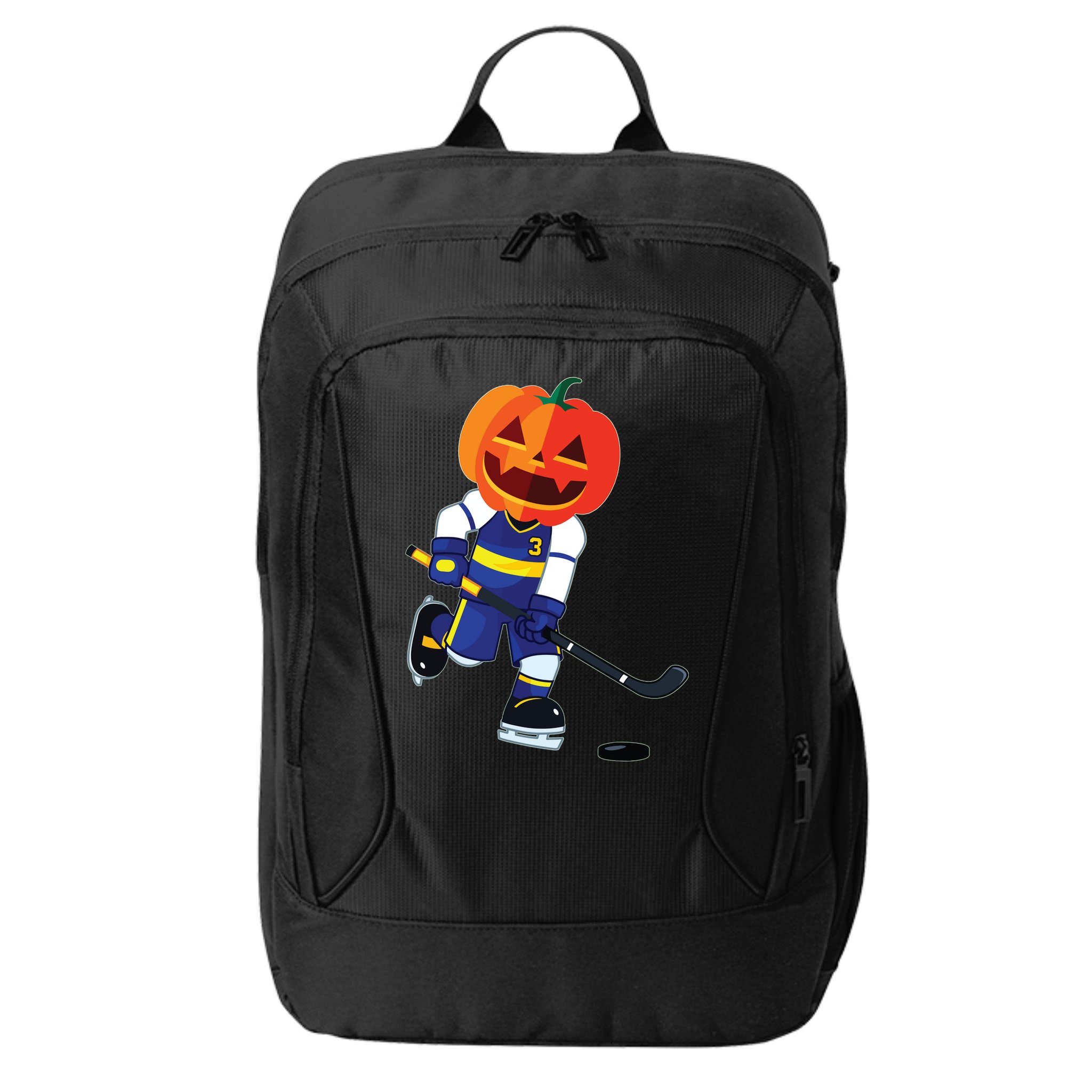 Halloween Ice Hockey Player Pumpkin Head Scary Gift City Backpack