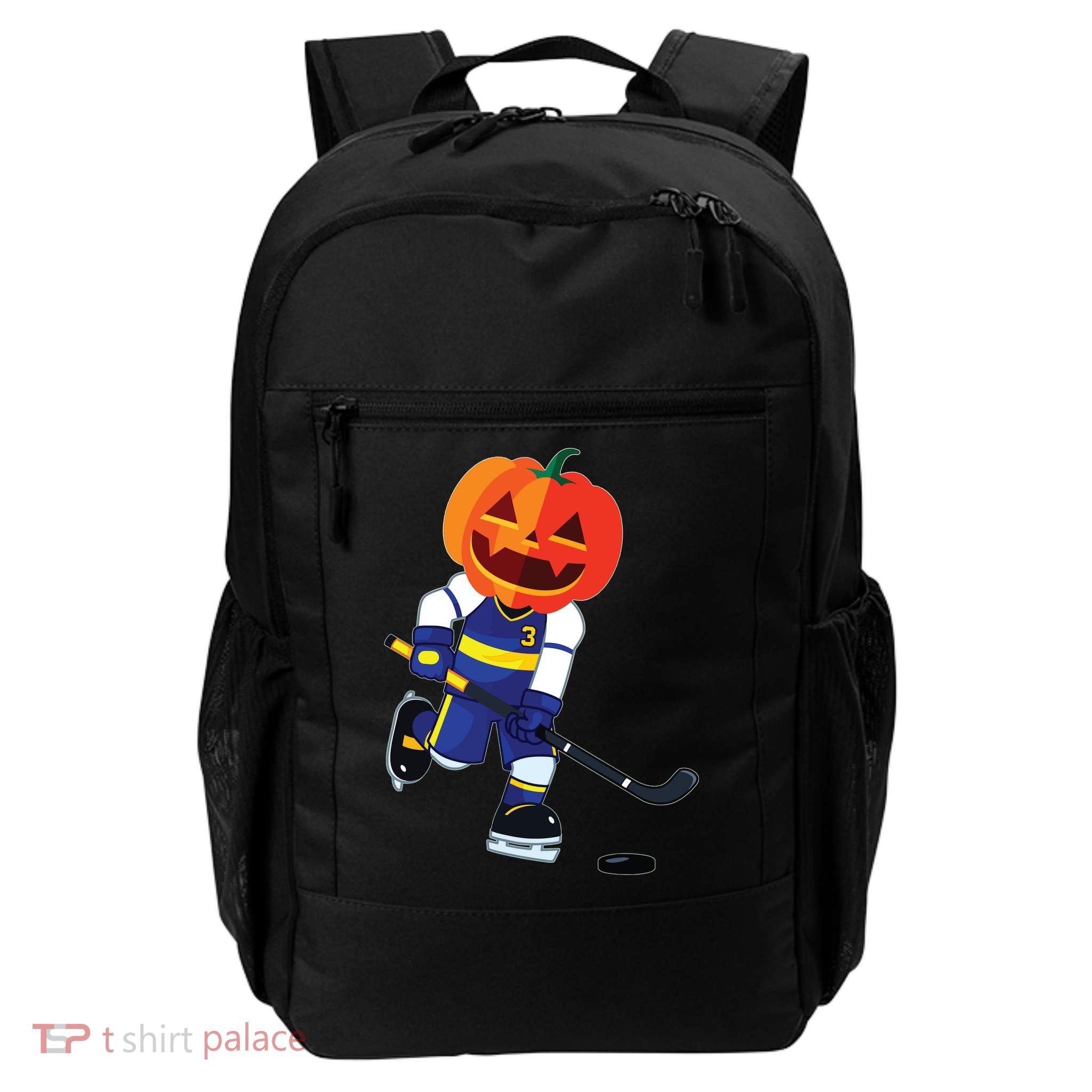 Halloween Ice Hockey Player Pumpkin Head Scary Gift Backpack