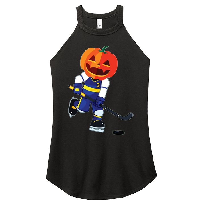 Halloween Ice Hockey Player Pumpkin Head Scary Gift Women's Perfect Tri Rocker Tank