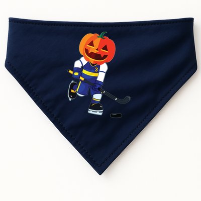 Halloween Ice Hockey Player Pumpkin Head Scary Gift USA-Made Doggie Bandana