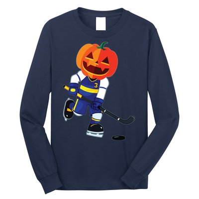 Halloween Ice Hockey Player Pumpkin Head Scary Gift Long Sleeve Shirt