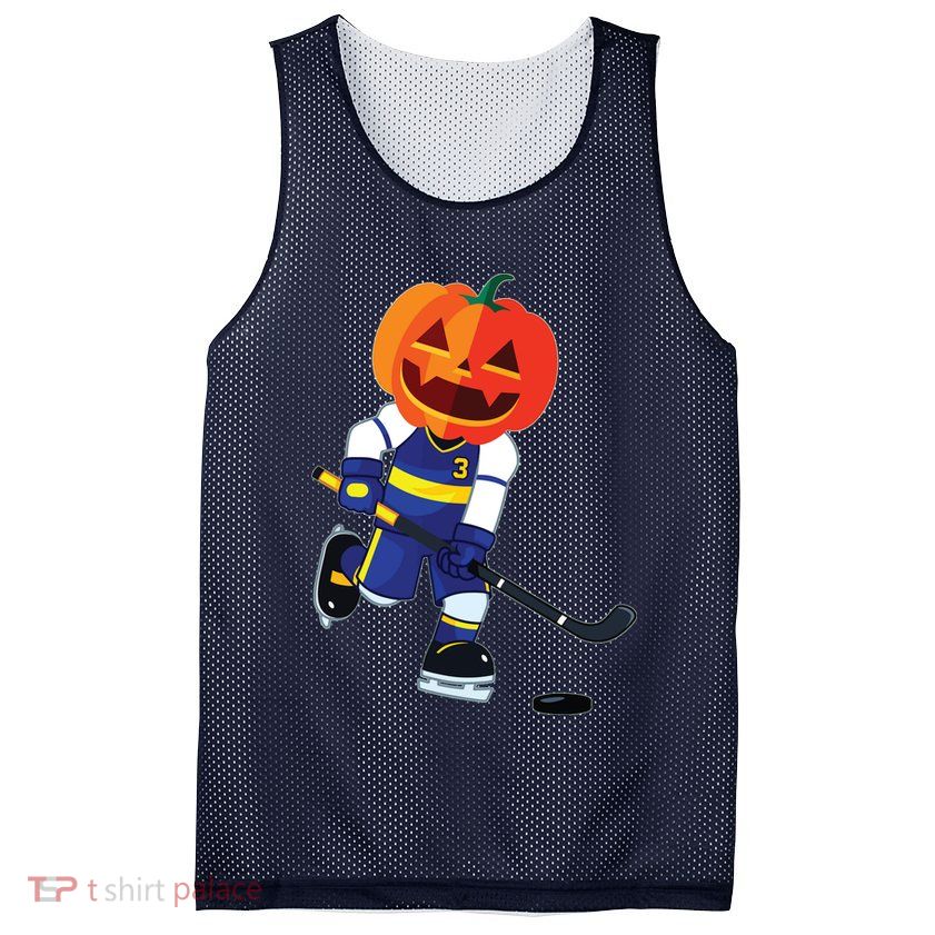 Halloween Ice Hockey Player Pumpkin Head Scary Gift Mesh Reversible Basketball Jersey Tank
