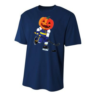 Halloween Ice Hockey Player Pumpkin Head Scary Gift Youth Performance Sprint T-Shirt
