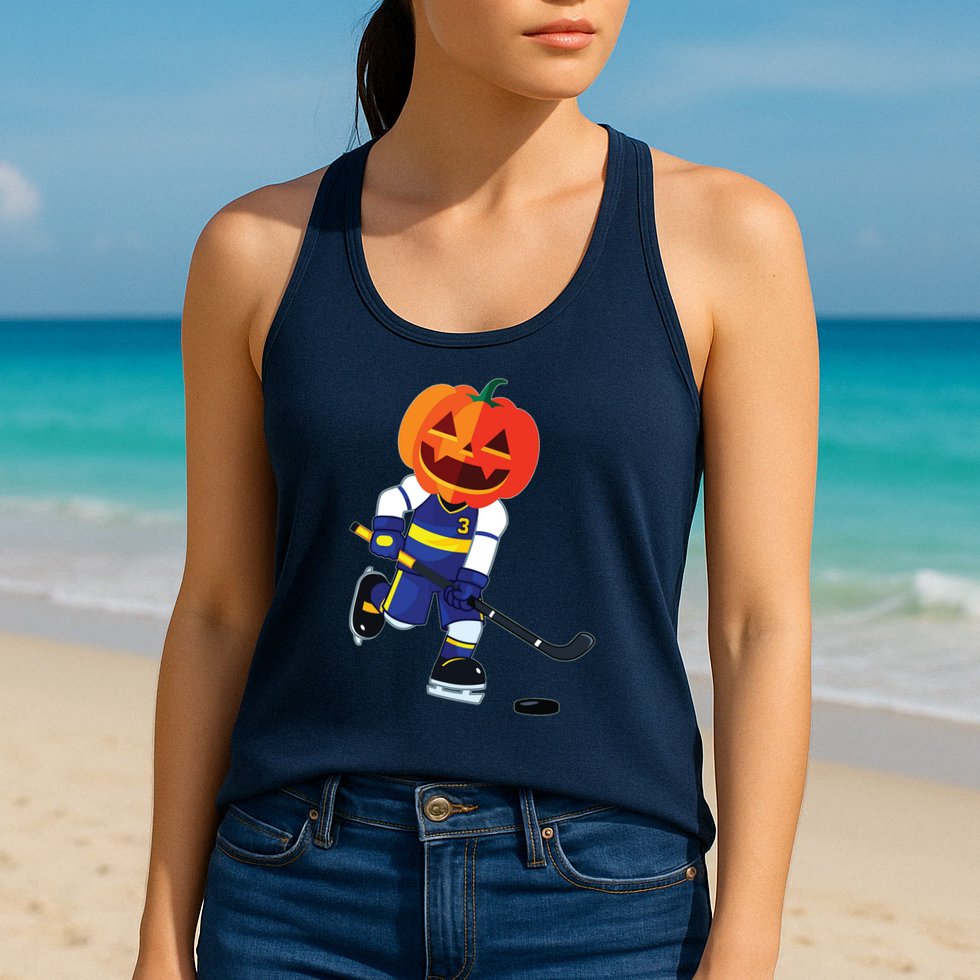 Halloween Ice Hockey Player Pumpkin Head Scary Gift Womens Tank Top