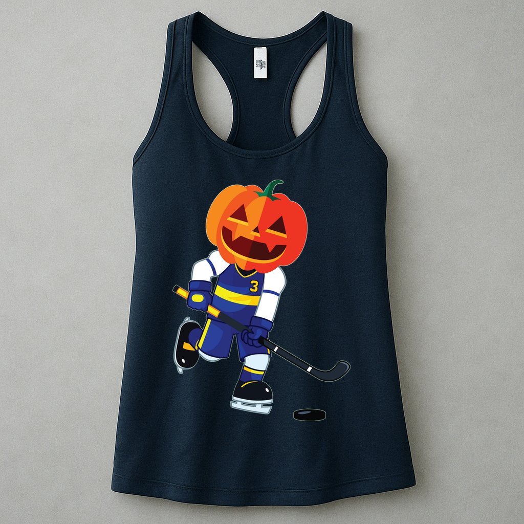Halloween Ice Hockey Player Pumpkin Head Scary Gift Womens Tank Top