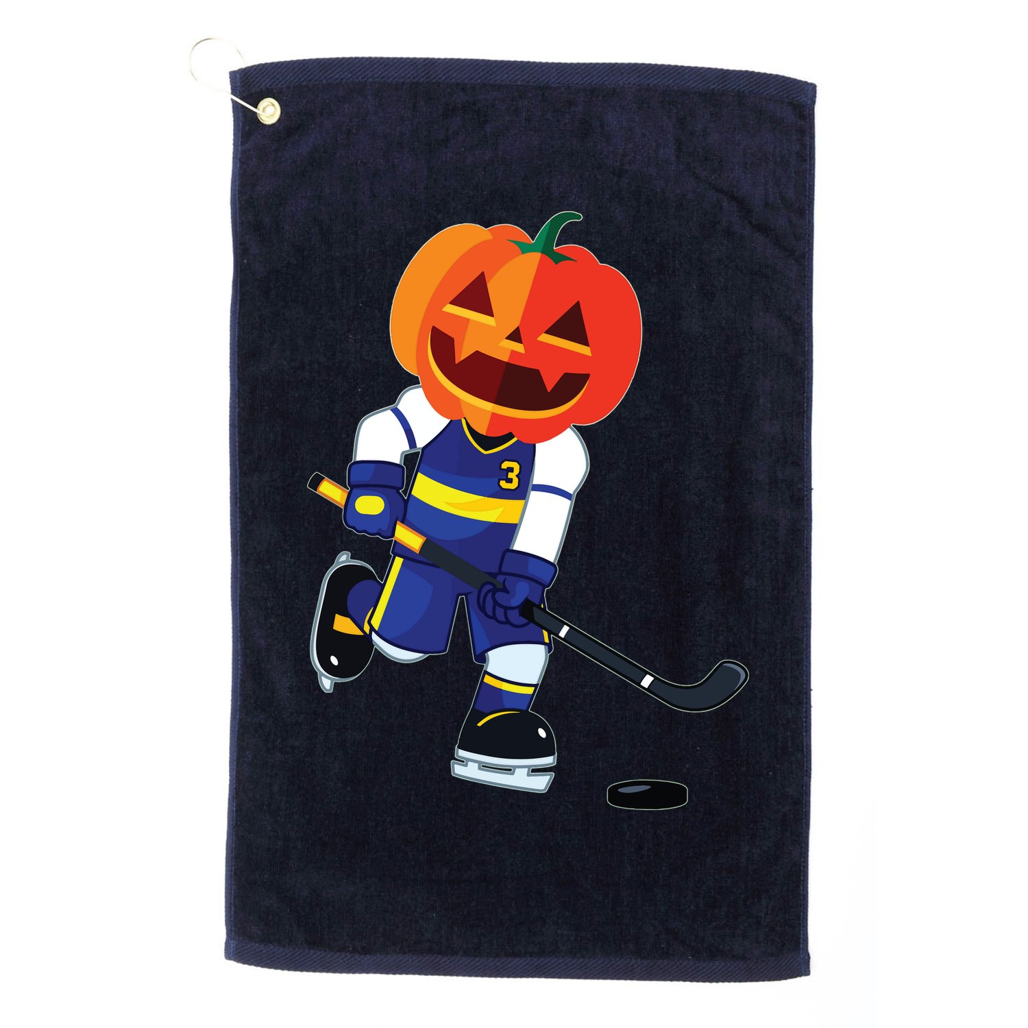 Halloween Ice Hockey Player Pumpkin Head Scary Gift Golf Towel