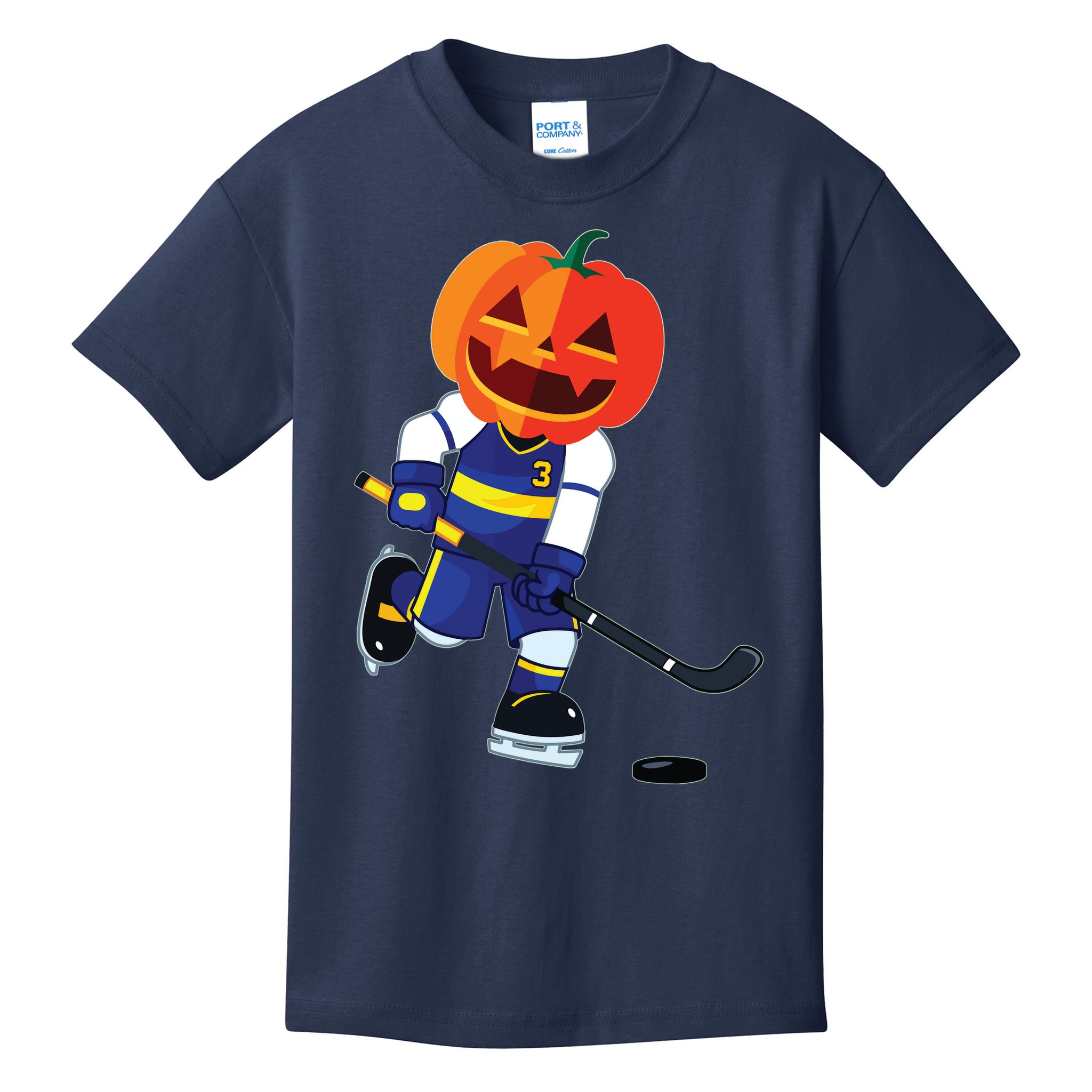 Halloween Ice Hockey Player Pumpkin Head Scary Gift Kids T-Shirt