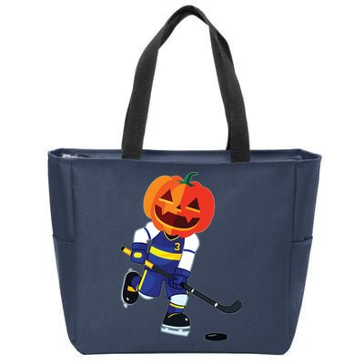 Halloween Ice Hockey Player Pumpkin Head Scary Gift Zip Tote Bag