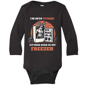 Hunting IM Into Fitness Deer Freezer Funny Hunter Dad Baby Long Sleeve Bodysuit