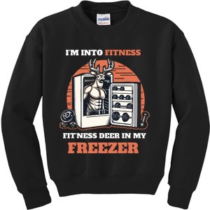 Hunting IM Into Fitness Deer Freezer Funny Hunter Dad Kids Sweatshirt