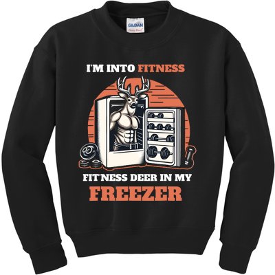 Hunting IM Into Fitness Deer Freezer Funny Hunter Dad Kids Sweatshirt