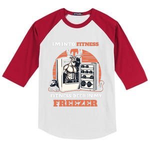 Hunting IM Into Fitness Deer Freezer Funny Hunter Dad Kids Colorblock Raglan Jersey