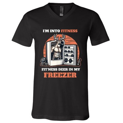 Hunting IM Into Fitness Deer Freezer Funny Hunter Dad V-Neck T-Shirt