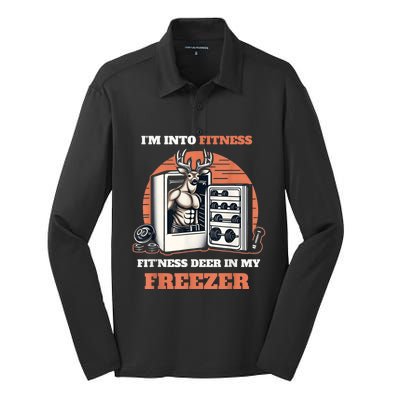 Hunting IM Into Fitness Deer Freezer Funny Hunter Dad Silk Touch Performance Long Sleeve Polo