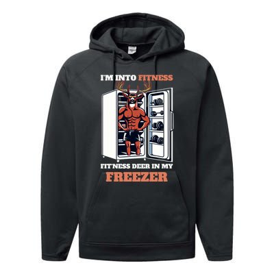 Hunting Im Into Fitness Deer Freezer Funny Hunter Dad Performance Fleece Hoodie